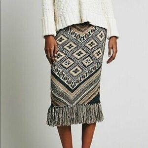 Free People Black and White Midi Pencil Skirt